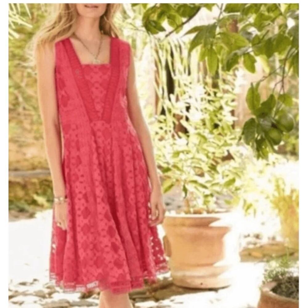 SUNDANCE Romantic Gesture Embroidered Lace Mesh Dress in Coral Sz 2